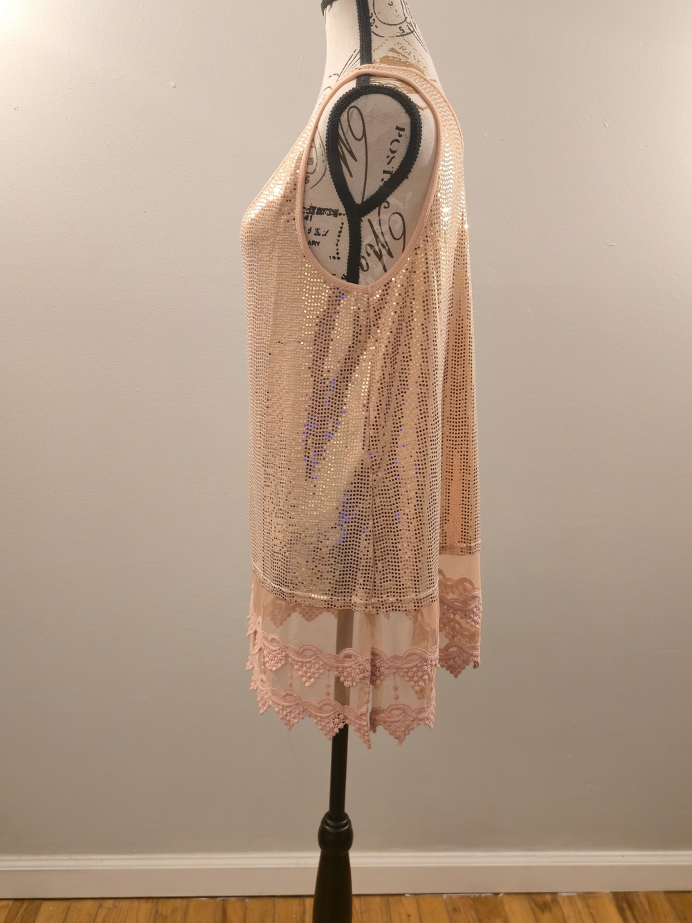 Sequined Lace-Trim Sleeveless Chemise in Blush Pink - Picture 3 of 7